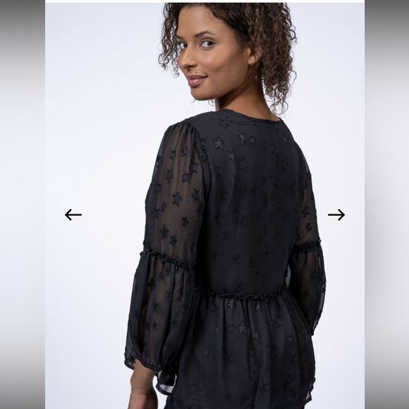 NWT TRIBAL JEANS Black Ruffle Blouse w/ Tassels Size XL - Picture 2 of 15